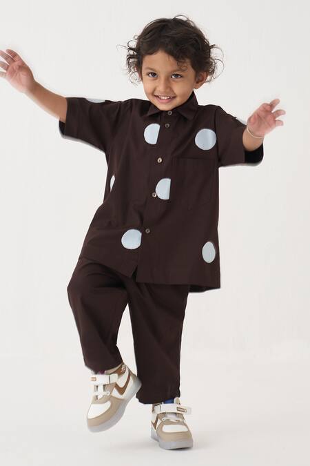 Buy Three Brown Poplin, Cotton Polka Dot Pattern Shirt And Pant Set Buy_Three_Brown Poplin, Cotton Polka Dot Pattern Shirt And Pant Set
