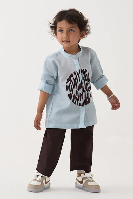 Three Abstract Pattern Chanderi Shirt & Pant Set 