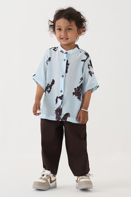 Buy_Three_Blue Crepe, Cotton, Poplin Abstract Pattern Shirt And Pant Set _Online_at_Aza_Fashions