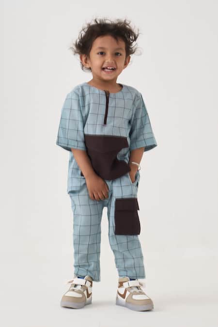 Three Chequered Pattern Shirt & Pant Set 