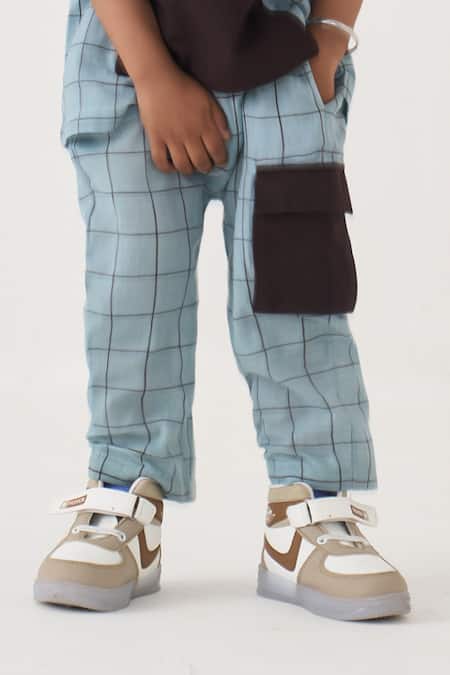 Three Blue Handloom Cotton Chequered Pattern Shirt And Pant Set Online at Aza Fashions Three_Blue Handloom Cotton Chequered Pattern Shirt And Pant Set _Online_at_Aza_Fashions