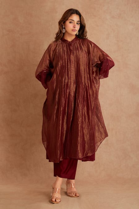 Priya Chaudhary Tissue Overlay Jacket Tunic Set 