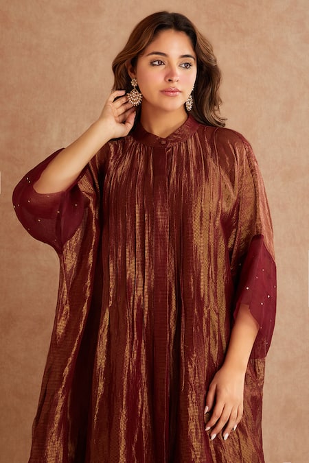 Priya Chaudhary Red Tissue, Chanderi Overlay Jacket And Tunic Set at Aza Fashions Priya Chaudhary_Red Tissue, Chanderi Overlay Jacket And Tunic Set _at_Aza_Fashions