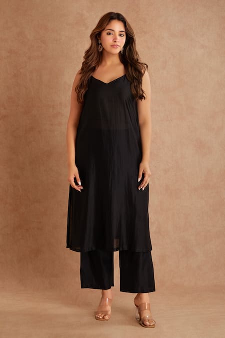 Shop_Priya Chaudhary_Brown Tissue, Chanderi Kaftan And Pant Set _Online_at_Aza_Fashions