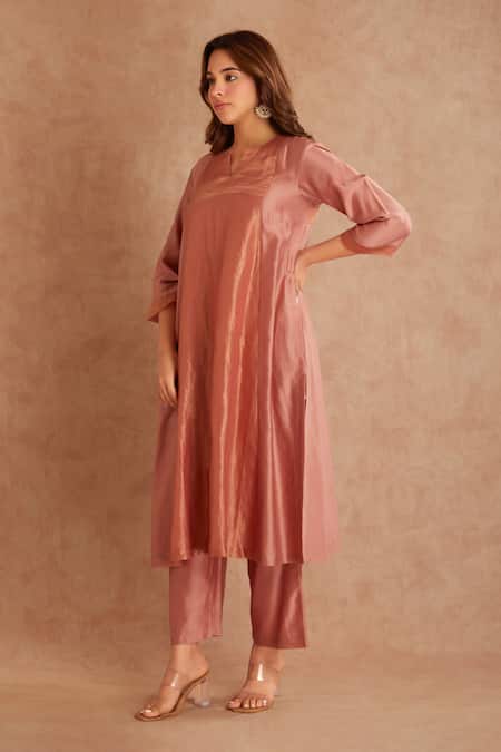 Buy_Priya Chaudhary_Pink Chanderi Kurta And Pant Set _Online_at_Aza_Fashions