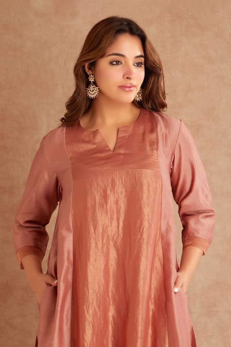 Priya Chaudhary_Pink Chanderi Kurta And Pant Set _at_Aza_Fashions