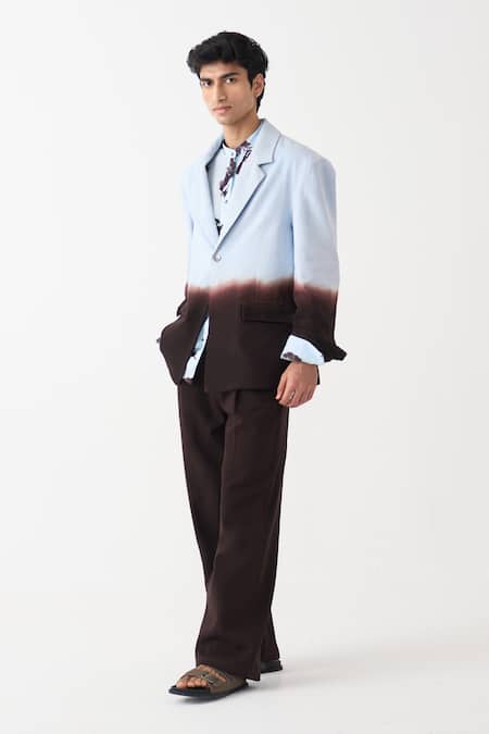 Buy_Three_Blue Denim, Crepe Dip-dye Blazer Pant Set 