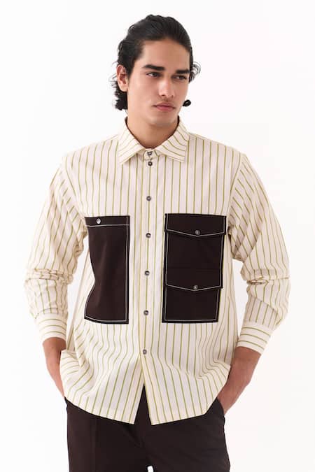 Three Double Patch Pocket Striped Shirt 