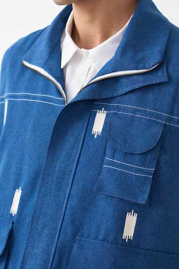 Shop_Three_Blue Denim Embroidery Sleeveless Jacket _Online_at_Aza_Fashions