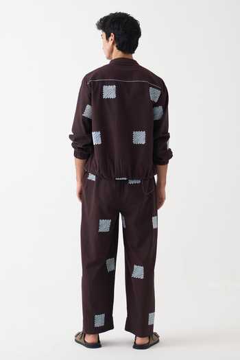 Three_Brown Cotton Embroidery Square Handwoven Jacket _Online_at_Aza_Fashions