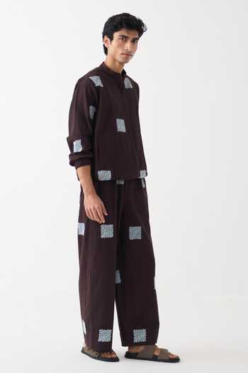 Buy_Three_Brown Cotton Embroidery Square Handwoven Jacket _Online_at_Aza_Fashions