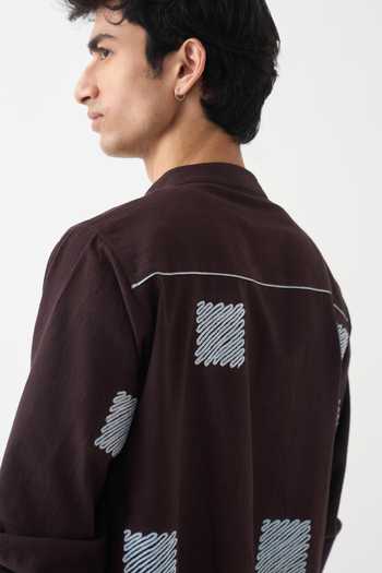 Shop_Three_Brown Cotton Embroidery Square Handwoven Jacket _Online_at_Aza_Fashions