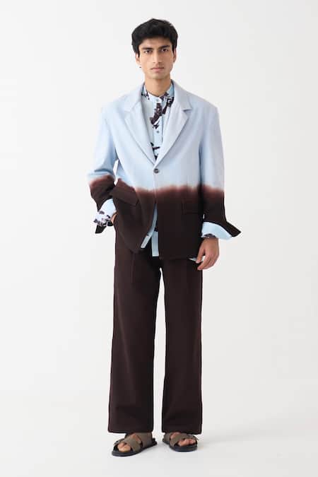 Buy_Three_Brown Denim Dip-dye Blazer _Online_at_Aza_Fashions