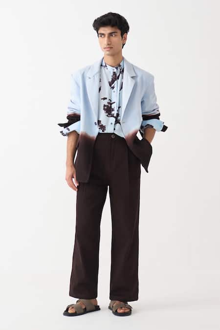 Three_Brown Denim Dip-dye Blazer _at_Aza_Fashions