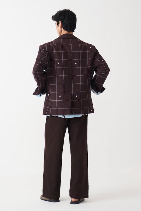 Three Handwoven Cotton Windowpane Blazer 