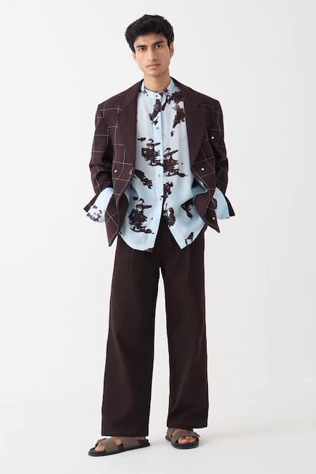 Buy Three Brown Cotton Mirrors Handwoven Windowpane Blazer Online at Aza Fashions Buy_Three_Brown Cotton Mirrors Handwoven Windowpane Blazer _Online_at_Aza_Fashions