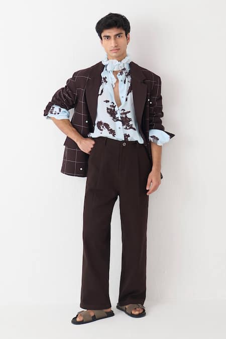 Shop Three Brown Cotton Mirrors Handwoven Windowpane Blazer Online at Aza Fashions Shop_Three_Brown Cotton Mirrors Handwoven Windowpane Blazer _Online_at_Aza_Fashions