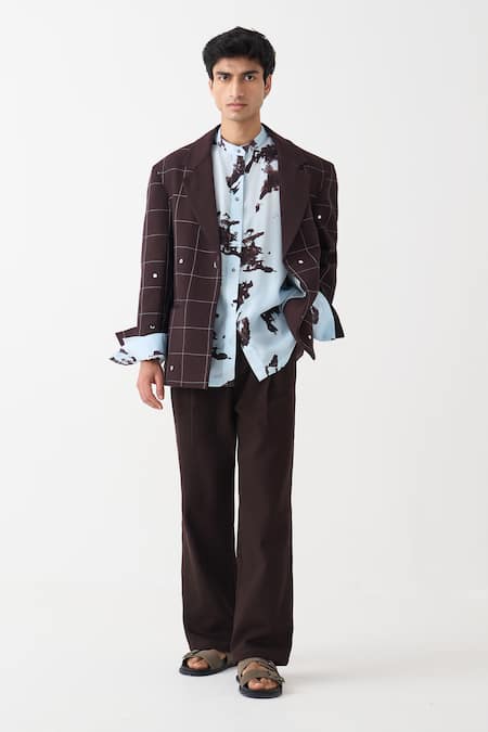 Three Brown Cotton Mirrors Handwoven Windowpane Blazer at Aza Fashions Three_Brown Cotton Mirrors Handwoven Windowpane Blazer _at_Aza_Fashions