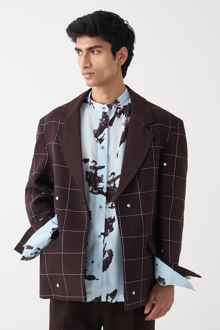 Three Handwoven Cotton Windowpane Blazer 