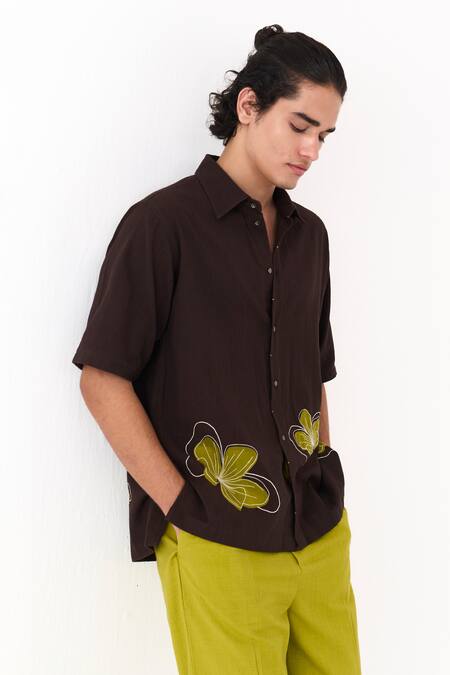 Shop_Three_Green Cotton Handwoven Front Pleat Pant _Online_at_Aza_Fashions