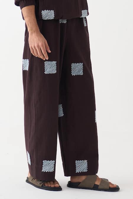 Buy Three Brown Cotton Embroidery Handwoven Patch Work Pant Online at Aza Fashions Buy_Three_Brown Cotton Embroidery Handwoven Patch Work Pant _Online_at_Aza_Fashions