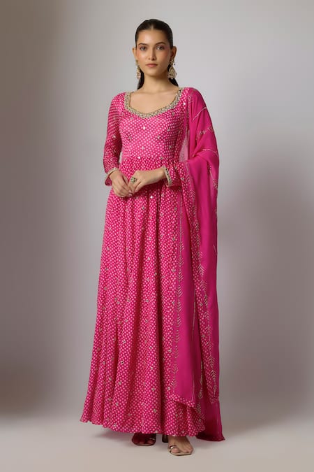 Krishna Padia Bandhej Print Anarkali Set 