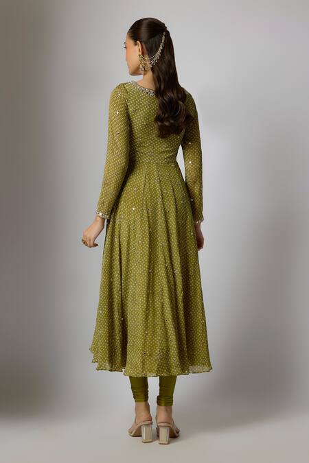 Krishna Padia Bandhej Print Embroidered Anarkali Set 