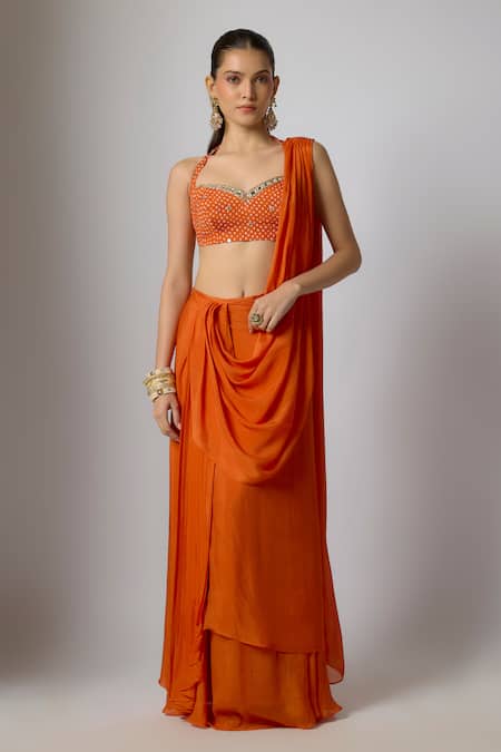 Krishna Padia Bandhej Print Pre-Draped Saree Set 