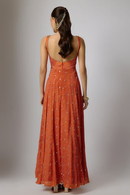 Krishna Padia Bandhej Print Sleeveless Anarkali Set 