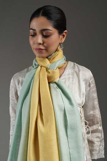 SHAZA_Green Ziana Ombre Cashmere Stole _Online_at_Aza_Fashions