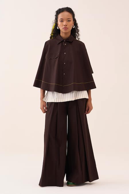 Three Brown Cotton, Poplin Shirt Set Online at Aza Fashions Three_Brown Cotton, Poplin Shirt Set _Online_at_Aza_Fashions