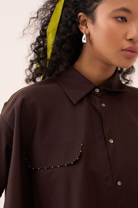 Shop Three Brown Cotton, Poplin Shirt Set Online at Aza Fashions Shop_Three_Brown Cotton, Poplin Shirt Set _Online_at_Aza_Fashions