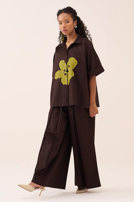 Three Embroidered Floral Shirt & Pant Set 