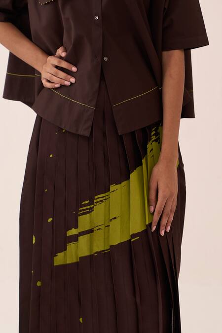 Three Brown , Poplin, Chanderi, Satin Splash Print Pant Set Online at Aza Fashions Three_Brown , Poplin, Chanderi, Satin Splash Print Pant Set _Online_at_Aza_Fashions