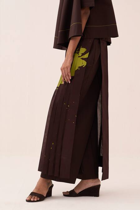 Shop Three Brown , Poplin, Chanderi, Satin Splash Print Pant Set Online at Aza Fashions Shop_Three_Brown , Poplin, Chanderi, Satin Splash Print Pant Set _Online_at_Aza_Fashions