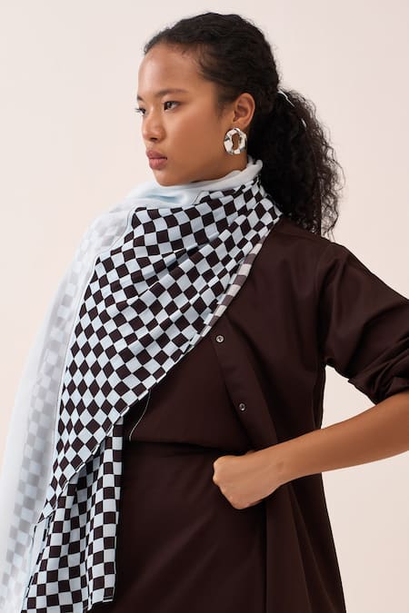 Buy Three Brown Poplin, Silk, Crepe, Cotton Checkered Pleated Skirt Set Online at Aza Fashions Buy_Three_Brown Poplin, Silk, Crepe, Cotton Checkered Pleated Skirt Set _Online_at_Aza_Fashions