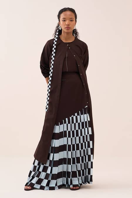 Three Checkered Pleated Skirt Set 