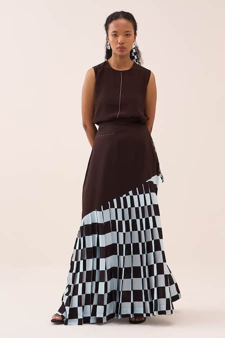 Three Checkered Cotton Poplin Skirt Set 