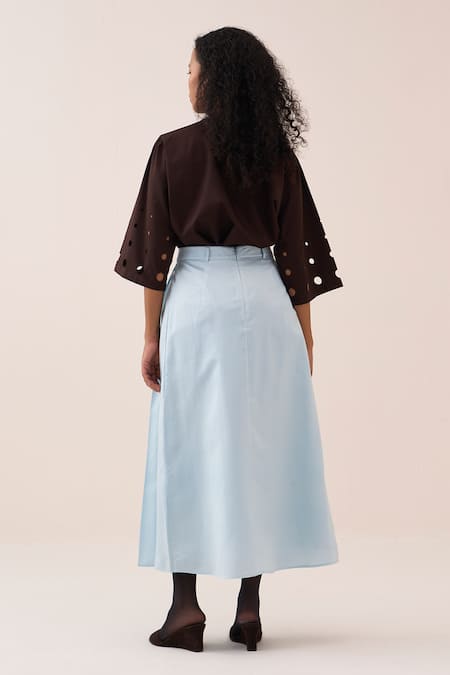 Three Embroidered Top & Chanderi Skirt Set 