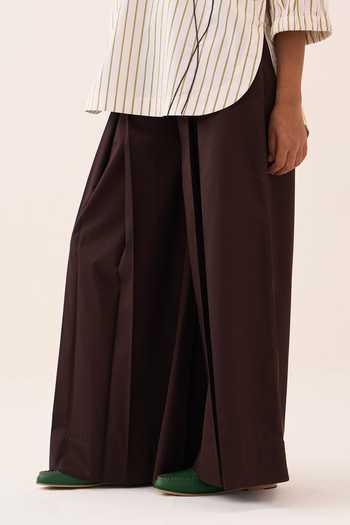 Shop_Three_Beige Beads, Embroidery V-neck Stripe Cotton Poplin Top And Pant Set _Online_at_Aza_Fashions