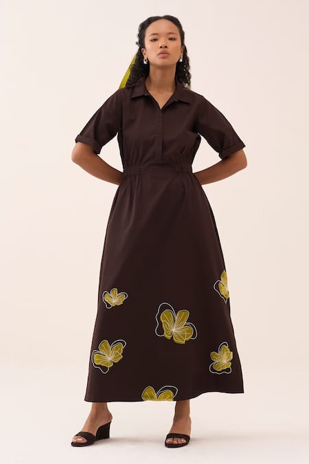 Three Floral Reverse Applique Cotton Poplin Dress 