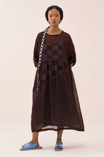 Three Brown Silk, Organza, Crepe Round Neck Dress And Slip Set Online at Aza Fashions Three_Brown Silk, Organza, Crepe Round Neck Dress And Slip Set _Online_at_Aza_Fashions