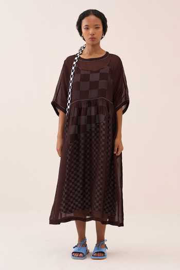 Buy Three Brown Silk, Organza, Crepe Round Neck Dress And Slip Set Online at Aza Fashions Buy_Three_Brown Silk, Organza, Crepe Round Neck Dress And Slip Set _Online_at_Aza_Fashions