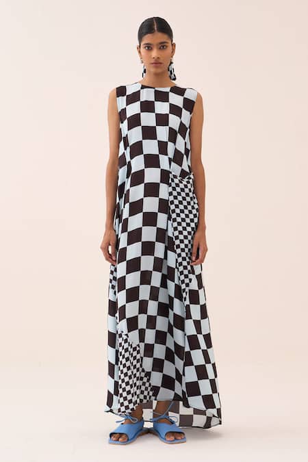 Three Asymmetric Checkered Dress 