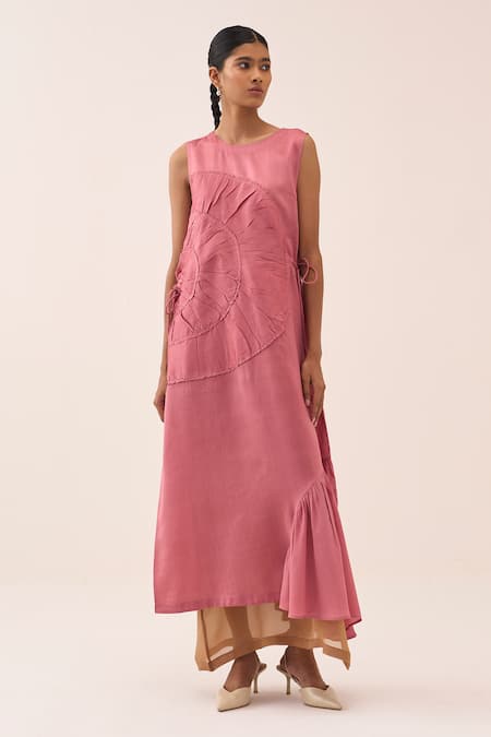 Buy Three Coral Chanderi, Organza Ruffles Dress And Slip Set Online at Aza Fashions Buy_Three_Coral Chanderi, Organza Ruffles Dress And Slip Set _Online_at_Aza_Fashions