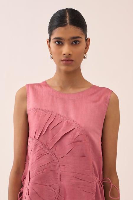 Three Coral Chanderi, Organza Ruffles Dress And Slip Set at Aza Fashions Three_Coral Chanderi, Organza Ruffles Dress And Slip Set _at_Aza_Fashions