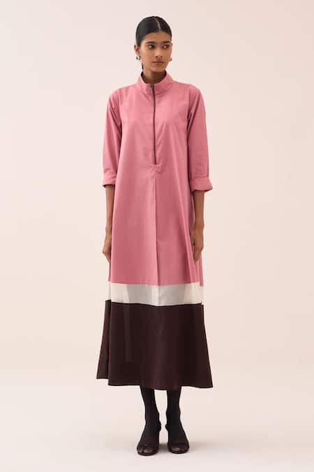 Three White Cotton, Organza, Chanderi, Poplin Colorblock Midi Dress Online at Aza Fashions Three_White Cotton, Organza, Chanderi, Poplin Colorblock Midi Dress _Online_at_Aza_Fashions