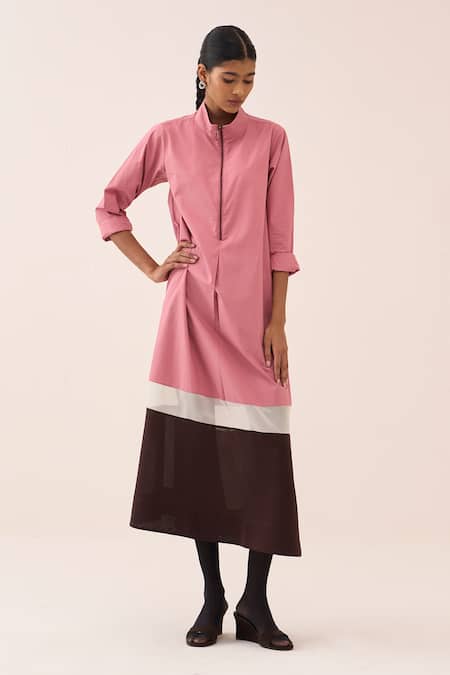 Shop Three White Cotton, Organza, Chanderi, Poplin Colorblock Midi Dress Online at Aza Fashions Shop_Three_White Cotton, Organza, Chanderi, Poplin Colorblock Midi Dress _Online_at_Aza_Fashions