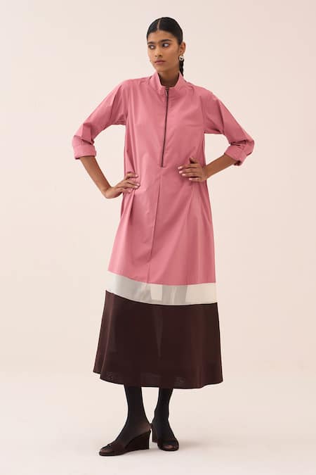 Three White Cotton, Organza, Chanderi, Poplin Colorblock Midi Dress at Aza Fashions Three_White Cotton, Organza, Chanderi, Poplin Colorblock Midi Dress _at_Aza_Fashions