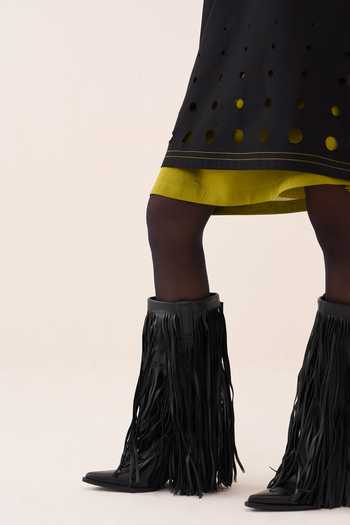 Three_Black Cotton, Chanderi, Poplin V-neck Layered And Dress _at_Aza_Fashions